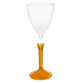 Plastic Stemmed Glass Wine Orange Clear Removable Stem 180ml (40 Units)