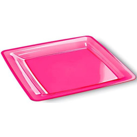 Plastic Plate Square shape Extra Rigid Raspberry 22,5x22,5cm (6 Units) 