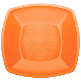 Plastic Plate Flat Orange Square shape PP 23 cm (25 Units) 