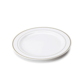 Plastic Plate Extra Rigid with Border Gold 19cm (10 Units) 