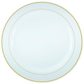 Plastic Plate Extra Rigid with Border Gold 23cm (90 Units)