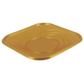 Plastic Plate PP "X-Table" Square shape Gold 18 cm (8 Units) 