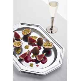 Plastic Platter Octogonal Shape Silver 55X38 cm (50 Units)