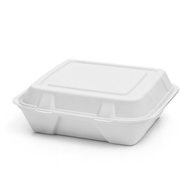 Sugarcane Hinged Container "Menu Box" White 3C 24x23x7,6cm (50 Units)