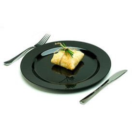 Plastic Plate Extra Rigid Black 23cm (20 Units) 