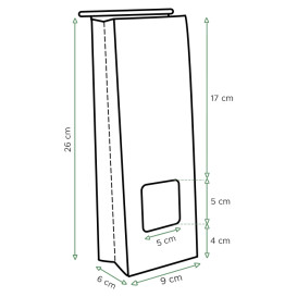 Paper Bag without Handle Kraft and Window 9+6x26cm (50 Uds)