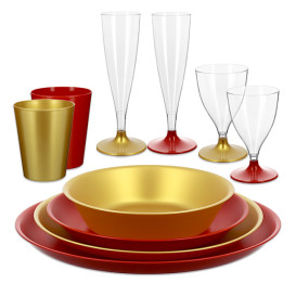 Reusable Plastic Stemmed Flute Sparkling Wine Gold 140ml 2P (6 Units)