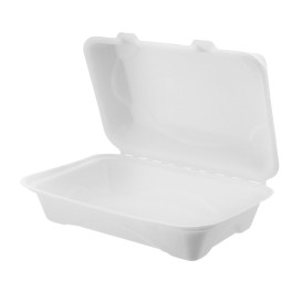 Sugarcane Hinged Container White 23x15x7,5cm (250 Units)