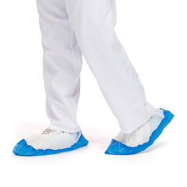 Disposable Plastic Shoe Covers with Reinforce Sole TST PP CPE White/Blue (500 Units)