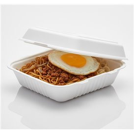 Sugarcane Hinged Container "Menu Box" White 20x16x7cm (250 Units)