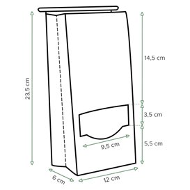 SOS Bag with Tin Tie and Window White 12+6x23,5cm (1000 Uds)