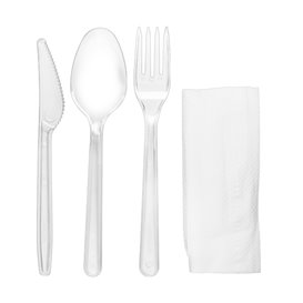Reusable PS Cutlery Set Fork, Knife, Spoon and Napkin (500 Units)